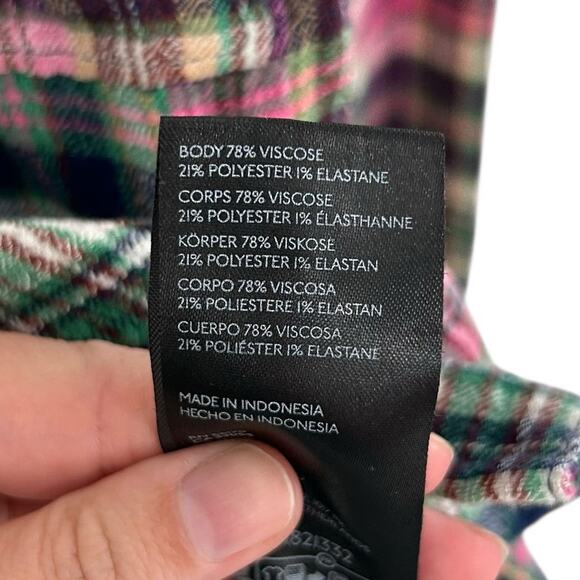 Pilcro Anthro Pink Green Plaid Hadley Relaxed Button Down Womens Petite Small - Picture 4 of 5